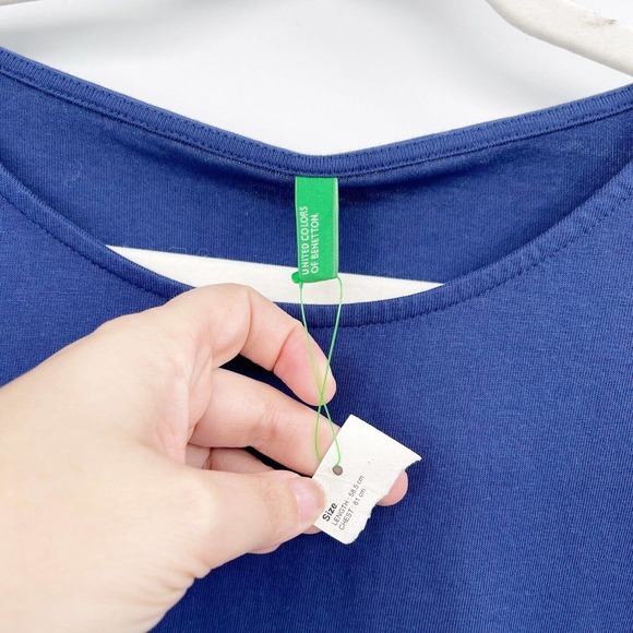 United Colors of Benetton Ruffled Top Blue Solid Size XS 100% Cotton NWT - Picture 5 of 10